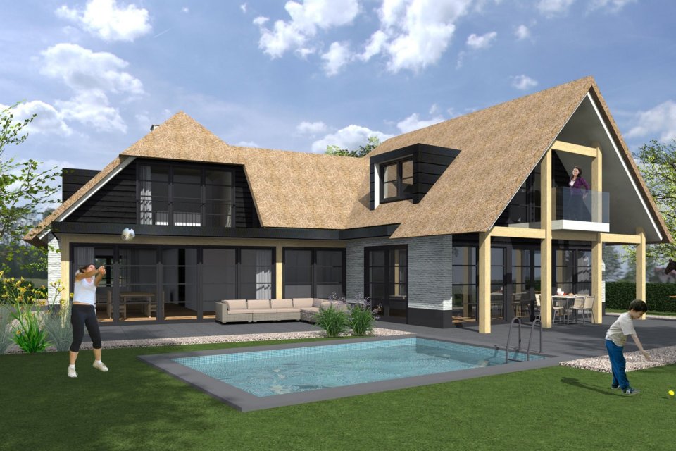 Renovatie van bestaande villa met rieten kap, nieuwe indeling en zwembad &ndash; project door Bongers Architecten