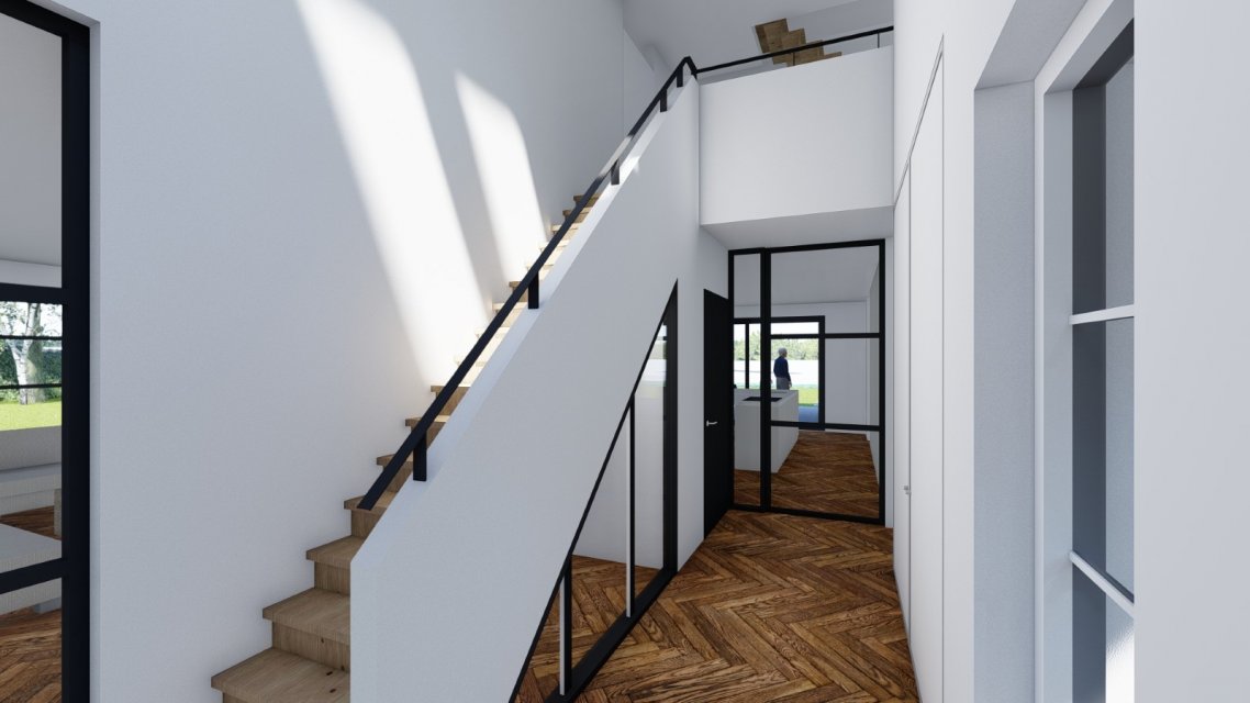 Lichte entree met vide, maatwerk trap en visgraatvloer &ndash; renovatie met focus op licht en zicht door architect Oud-Alblas