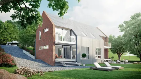 Duurzaam 2-onder-1-kap woningontwerp met zinken gevel, veel glas en strakke detaillering &ndash; architect Oud-Alblas.