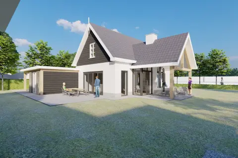 Moderne vakantiewoning met hoge kap, wit stucwerk en houten accenten &ndash; ontworpen door Bongers Architecten
