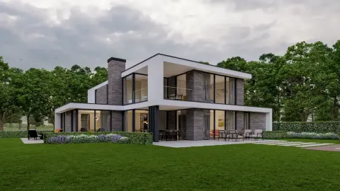 Tijdloze moderne villa met wit stucwerk, donkere steenaccenten en royale glaspartijen &ndash; ontworpen door Bongers Architecten