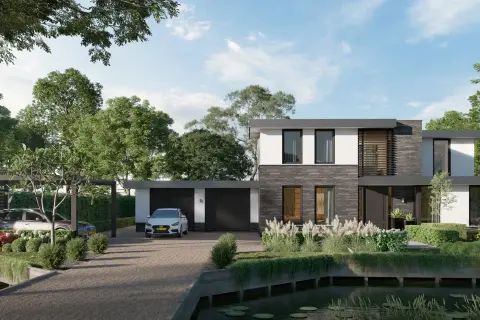 Luxe moderne villa met houten accenten, wit stucwerk en grote raampartijen aan het water &ndash; ontworpen in Zuid-Holland