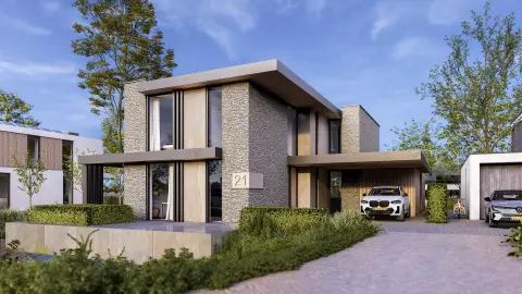 Moderne villa met strakke architectuur, natuurstenen gevel en grote glaspartijen &ndash; duurzaam huis ontwerpen in Rotterdam door architect Oud-Alblas