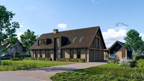 Landelijke villa met warme bakstenen gevel, donkere kap en royale indeling &ndash; gezinswoning ontworpen door Bongers Architecten