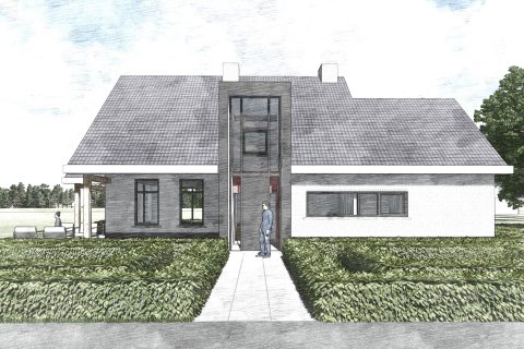 Voorgevel van verbouwde woning met moderne entree &ndash; verbouwing door architectenbureau Nederland, specialist in duurzaam ontwerpen